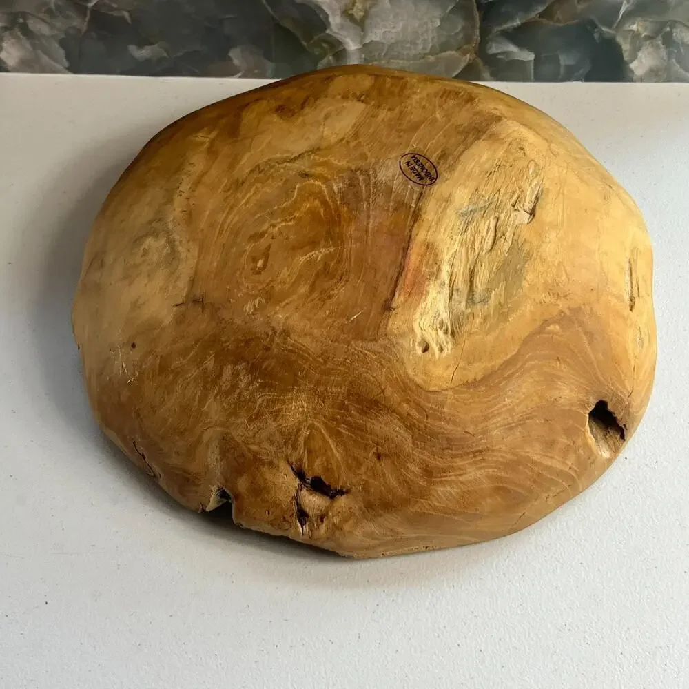 Live Edge Brown Wooden Decorative Bowl Free Form Unsigned Rustic Decor 12.5 